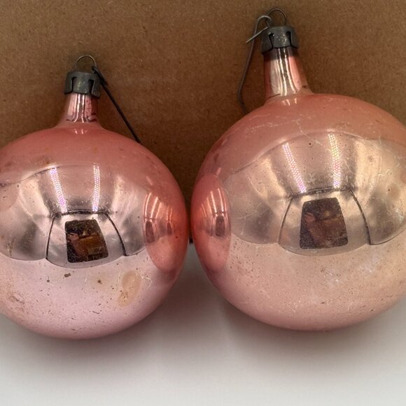 2 VTG Christmas Ornaments Mercury Glass Poland Pink Rose Gold 2 sizes 2.5" /3" - Picture 13 of 13
